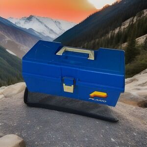 Vintage Plano Fishing Tackle Box Blue with Fold Out Tray 12.25 x 5 x 5.5 in